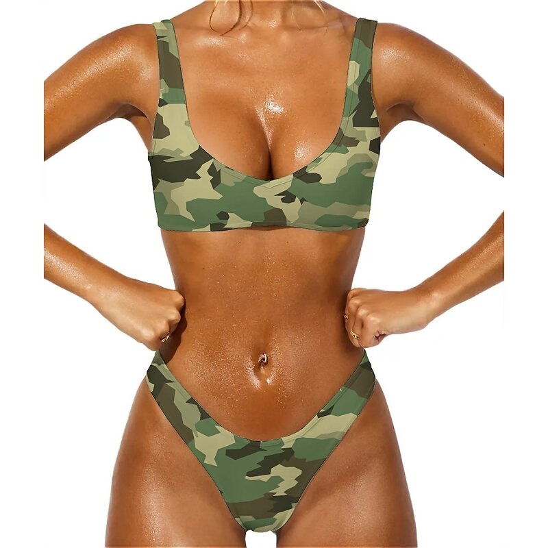 Mulheres Militar Camo Micro Biquíni Maiô, Camuflagem Exército Swimwear, Sexy Push Up Biquínis Set, Feminino Swim Banho Retro