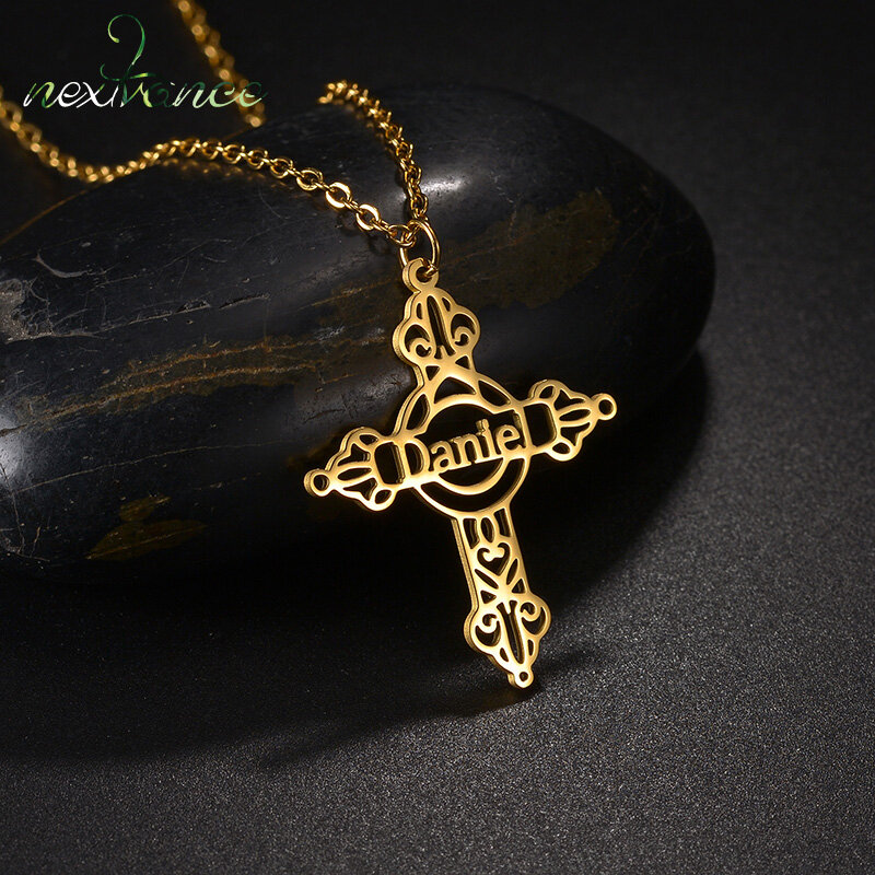 Nextvance Custom Name Cross Pendant For Women Girl Stainless Steel Jesus Religion Necklace Choker Jewelry Gift Accessories