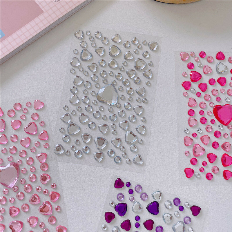 Adesivi con gemme d'amore a forma di cuore 3D di dimensioni miste per bambini adesivo in cristallo acrilico con diamanti strass tridimensionali fai da te per ragazze