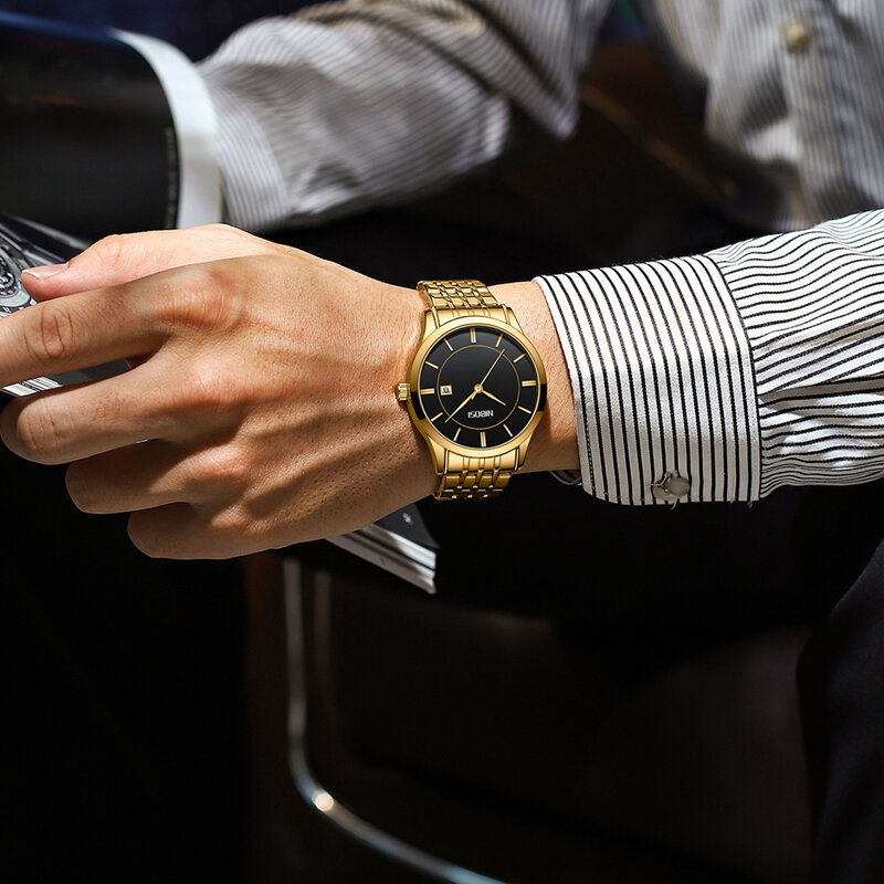 NIBOSI-reloj deportivo de cuarzo para hombre, cronógrafo de acero inoxidable, resistente al agua, con fecha, de marca superior, de lujo