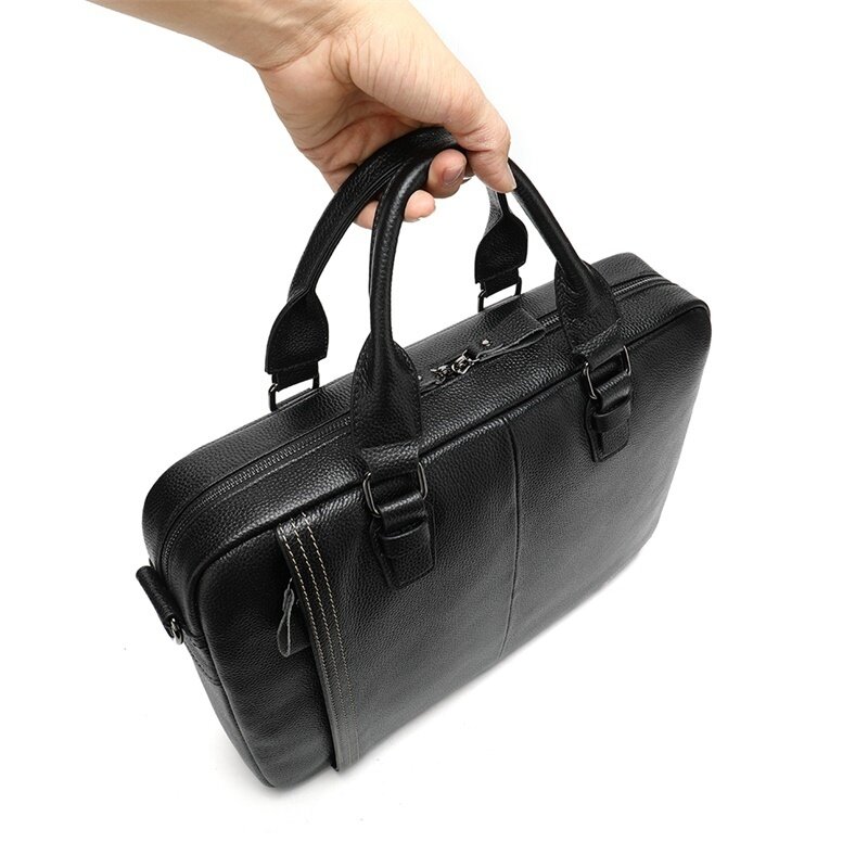 Maleta de couro genuíno masculina, bolsa para laptop, escritório, mãos empresariais, 7001
