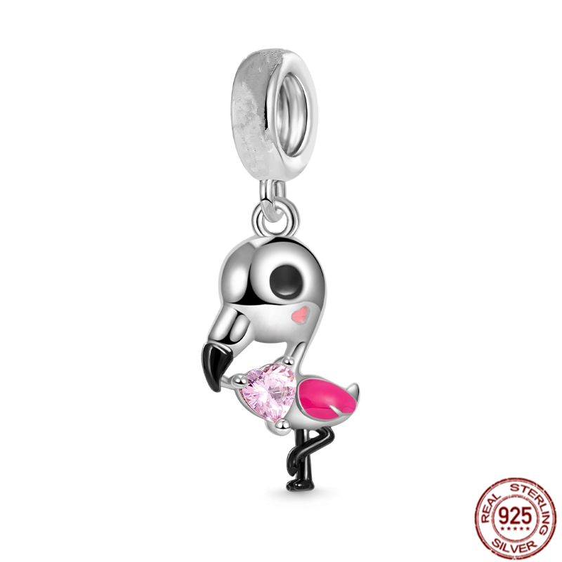 Hot Sale 925 Sterling Silver Parrot Flamingo Wild Goose Pendant Charm Beads Women DIY Jewelry Gift Fit Original Pandora Bracelet