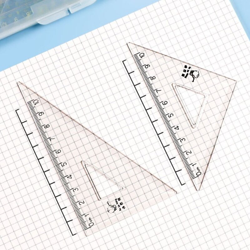 เครื่องมือทางคณิตศาสตร์เรขาคณิตพร้อมไม้โปรแทรกเตอร์ไม้บรรทัดสามเหลี่ยมไม้บรรทัดตรงสำหรับนักเรียน