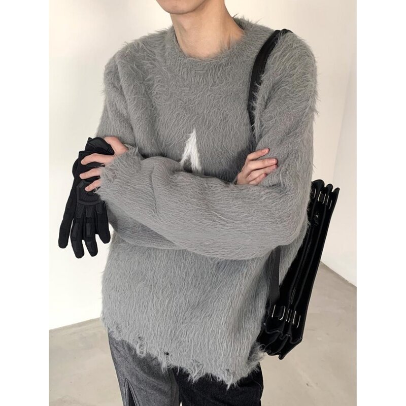 Autumn New Couple Niche Mohair Sweaters for Men Letters High Street Sweater High-end Round Neck Men's Winter Sweater Pullover