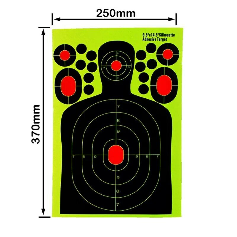 Papel de tiro humanoide de longitud media, pegatina fluorescente de 9,5x14,5 pulgadas, para entrenamiento de caza y salpicaduras