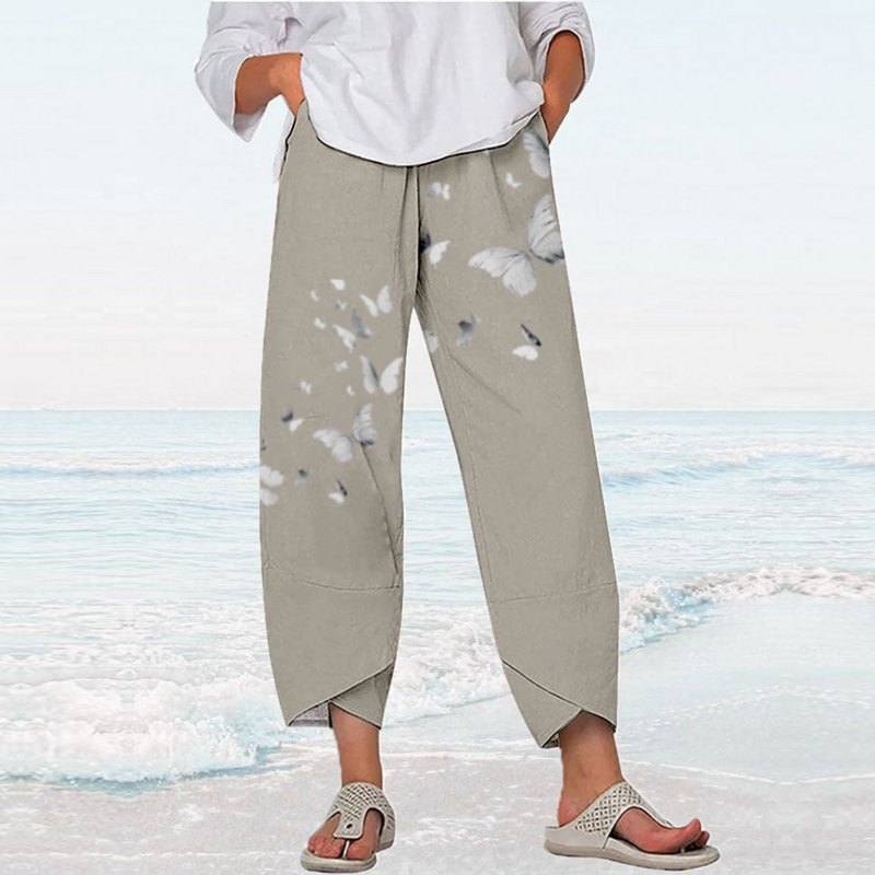 Calças retrô com estampa borboleta para mulheres Y2K Streetwear, calças de praia moletom solto, corredores, calças capri, roupas de verão