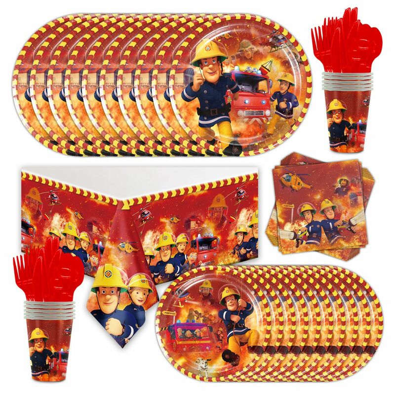 Pompiere Sam Party Supplies set di stoviglie usa e getta piatti di carta tazze camion dei pompieri decorazioni per feste di compleanno Banner ragazzi Baby Shower