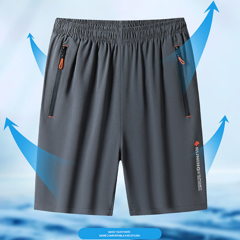 Pantalones cortos informales para hombre, Shorts de seda de hielo, transpirables, secado rápido, Color sólido, talla 8XL, 2023