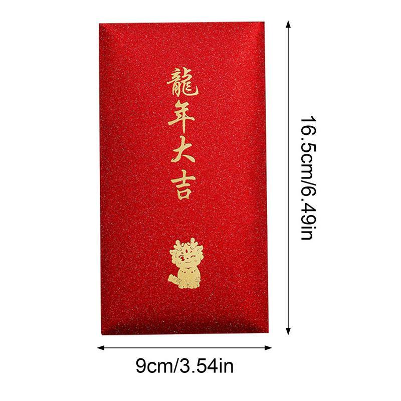 Enveloppes rouges à paillettes Dragon chinois, carte de voeux, enveloppe postale pour lunaire, nouvel an, 2024, 6 pièces