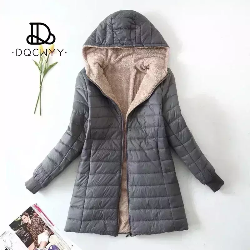 Женская зимняя куртка средней длины, Корейская версия, пальто с капюшоном из хлопка и флиса, теплые флисовые парки из овечьей шерсти, зимние куртки