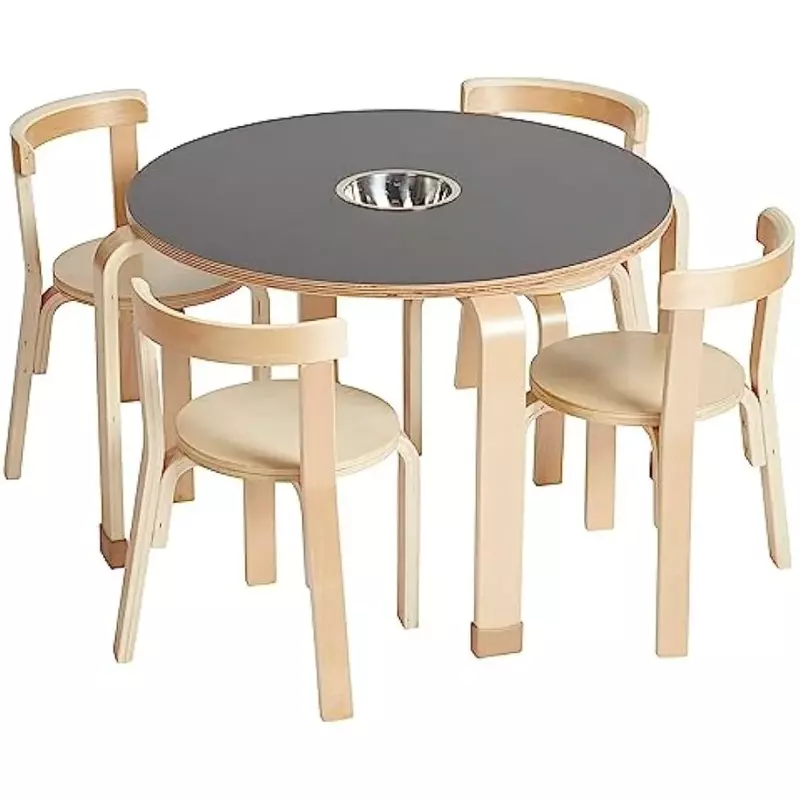 Zestaw stół i krzesło tablicy dla dzieci, meble dziecięce, kolor naturalny, zestaw 5 sztuk