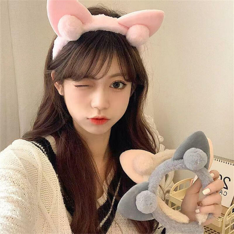 Cute Adorable Plush Headwear With Cat Ear  Makeup Headbands for Girls Elastic Wash Face Hairband Headband women Hair Accessories