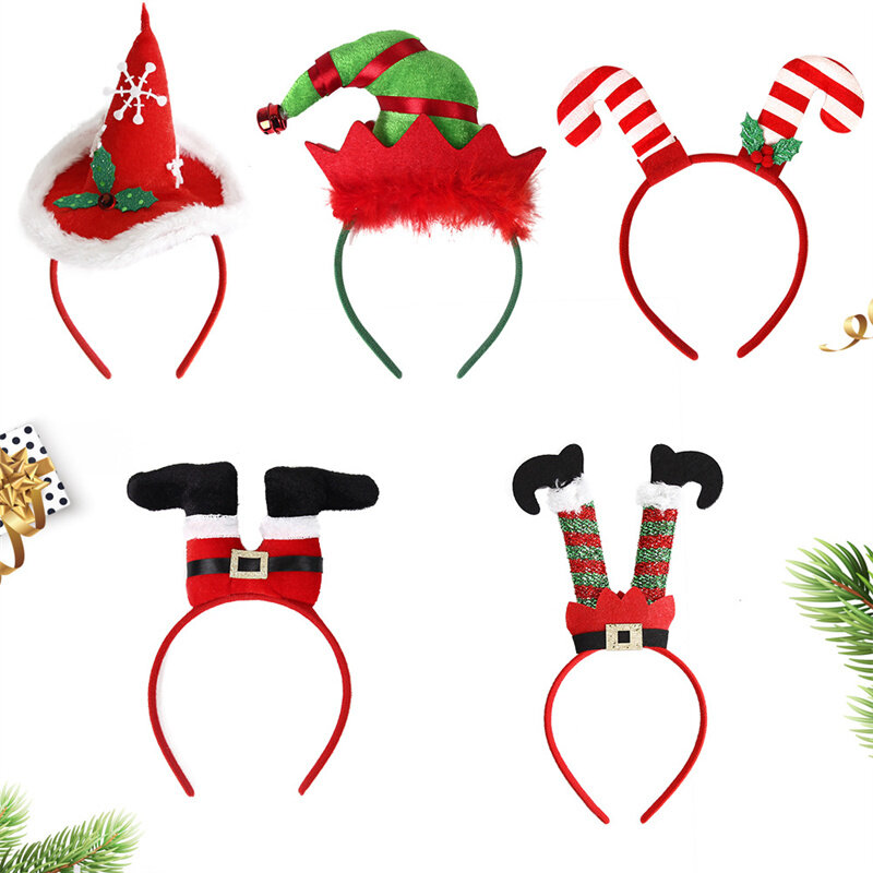 Bando Kartun Natal 2024 bando Santa topi badut bando kaki dekorasi Natal hiasan kepala Tahun Baru Noel pesta hadiah anak-anak Dropship