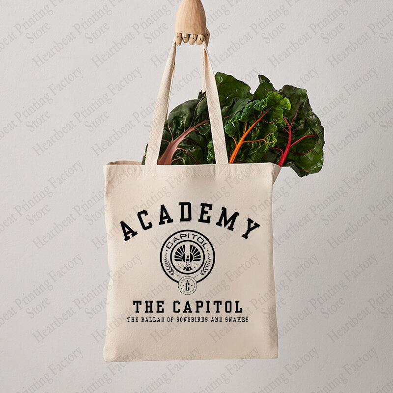 The Ballad of Songbirds and Snakes Capitol Academy Pattern Tote Bag Canvas Shoulder Bags for Movie Lovers Reusable Shopping Bag