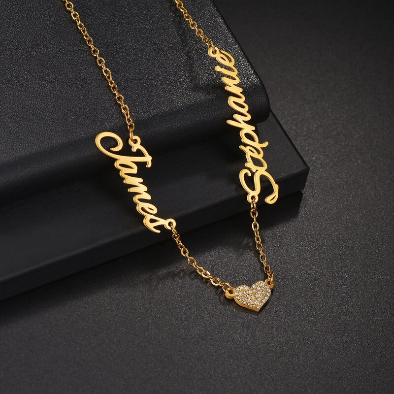 Acheerup Personalized Custom Name Necklace for Women Men Zircon Heart Pendant Stainless Steel Wing Letter Choker Jewelry Gift