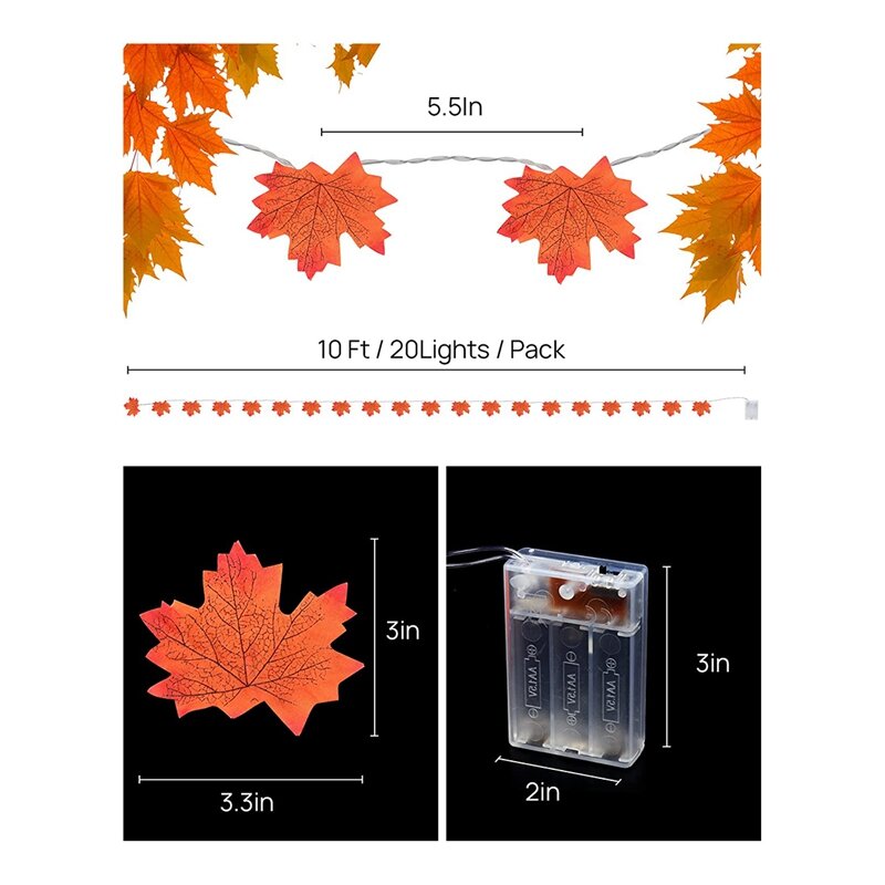Dekorasi musim gugur untuk lampu tali daun rumah, lampu tali daun Maple dioperasikan baterai luar ruangan untuk dekorasi liburan