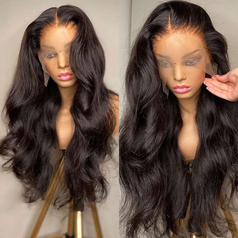 Perruque Lace Front Wig Body Wave Brésilienne Naturelle, Cheveux Humains, Pre-Plucked, Sans Colle, Transparent HD, 13x4, 13x6, 40 Pouces, pour Femme