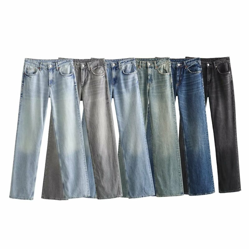 Kobiety 2023 nowy szykowny modny boczne kieszenie luźny swobodny dżinsy z szeroką nogawką w stylu Vintage średnio wysoka talia suwak damski spodnie dżinsowe Mujer