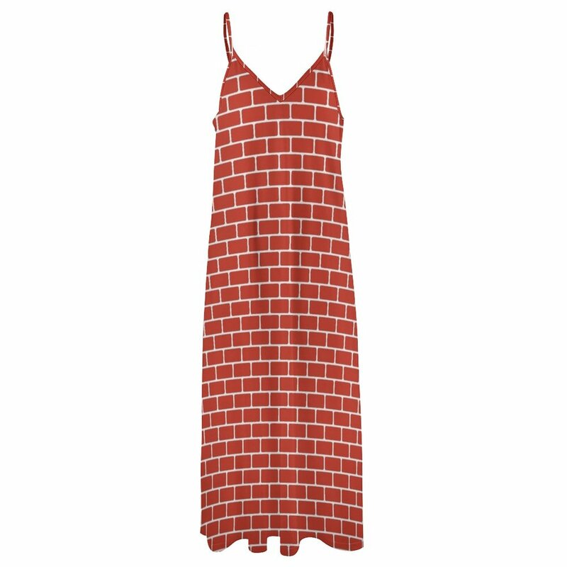 Vestido sem mangas de tijolo para mulheres, vestidos de tijolos vermelhos, verão, 2023