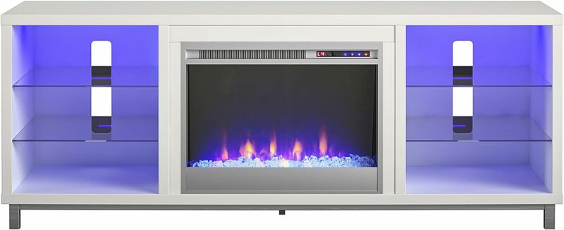 電圧、白、米国向けの暖炉ベースのテレビスタンド、最大70インチ、新しい2024