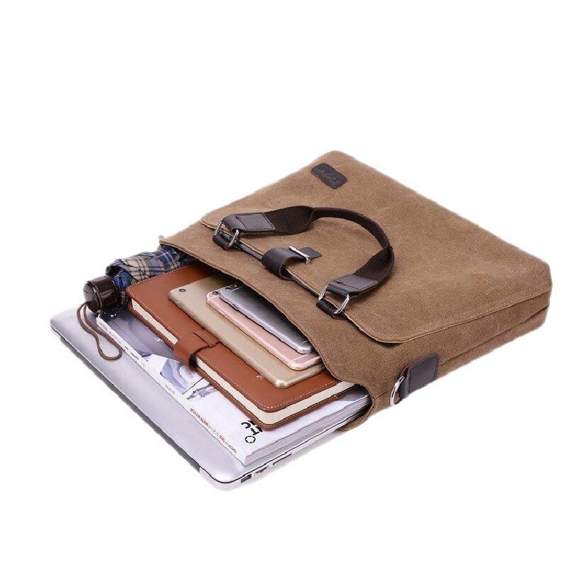 Tas koper pria Vintage, tas tangan kanvas pria kapasitas besar, tas kurir bahu pria, tas bisnis Laptop 13"