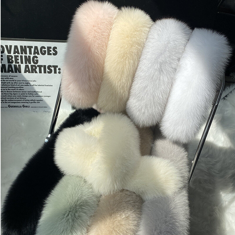 Winter Fox Fur Collar 100% Real Fur Scarf Women Natural White Collar Warm Genuine Hoods Large Fur Scarves Furry Collar Fully
