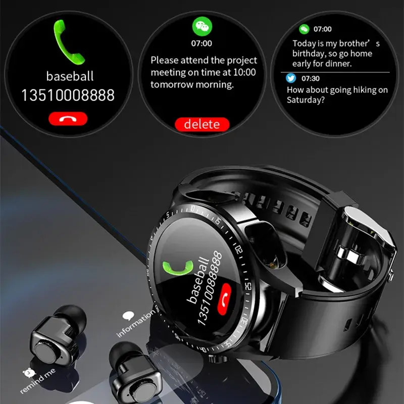 JM03-Montre connectée 2 en 1 pour hommes, smartwatch, casque sans fil, hi-fi, stéréo, avec Bluetooth, appel téléphonique, pour Android et IOS