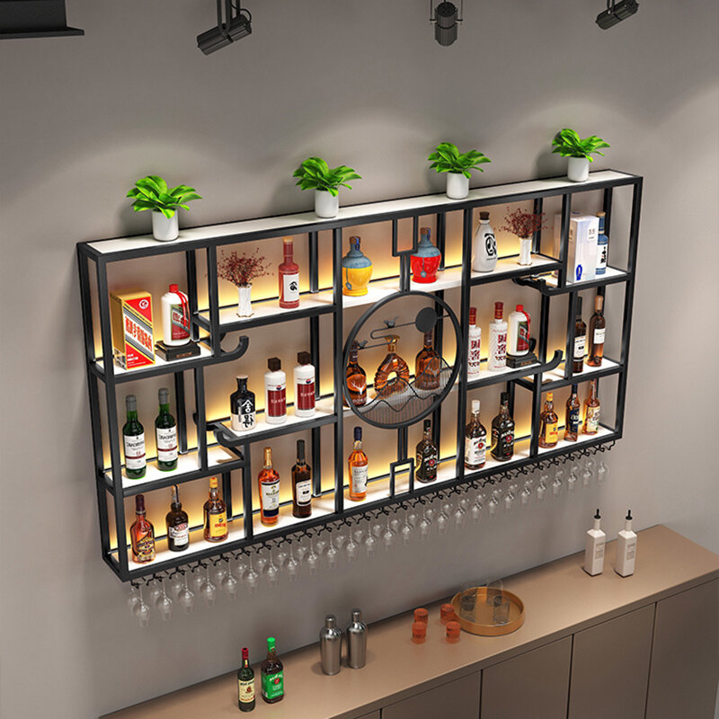 Whisky Display Móveis para Garrafas de Licor, Loja Wine Cabinet, Sala de Estar Luxury Drinks, Industrial Bar Prateleira, Wall Mounted