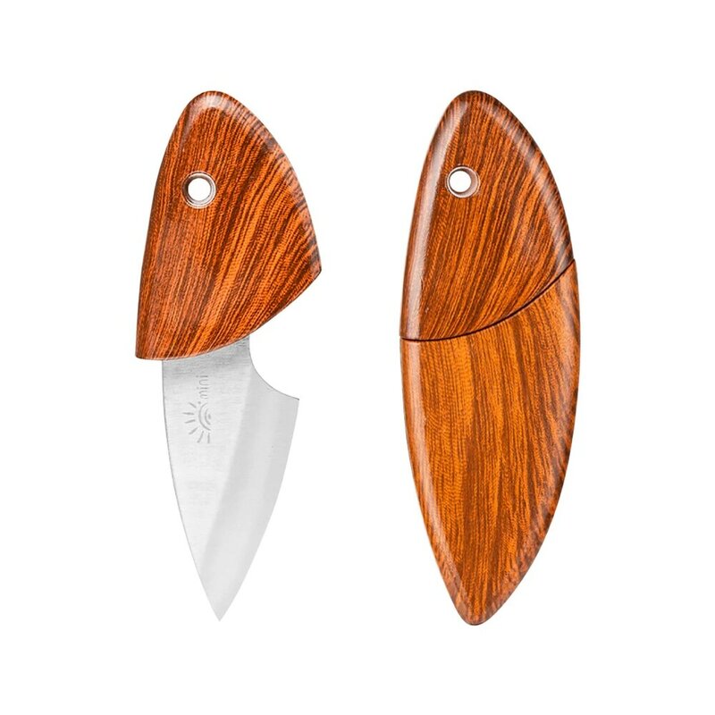 Portable Mini D2 Blade EDC Fruit Woodgrain Handle Knife Utility Knife Outdoor Camping Multifunctional Stationery Paper Cutter