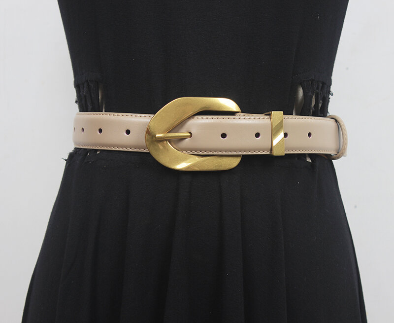 Faja de piel auténtica para mujer, corsés para vestido femenino, cinturones de cintura, decoración, cinturón estrecho R2113