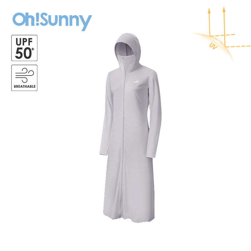 Женский Тренч OhSunny 2024, новое модное УФ-защитное длинное пальто UPF 2000 +, дышащая моющаяся уличная куртка с капюшоном для весны и лета