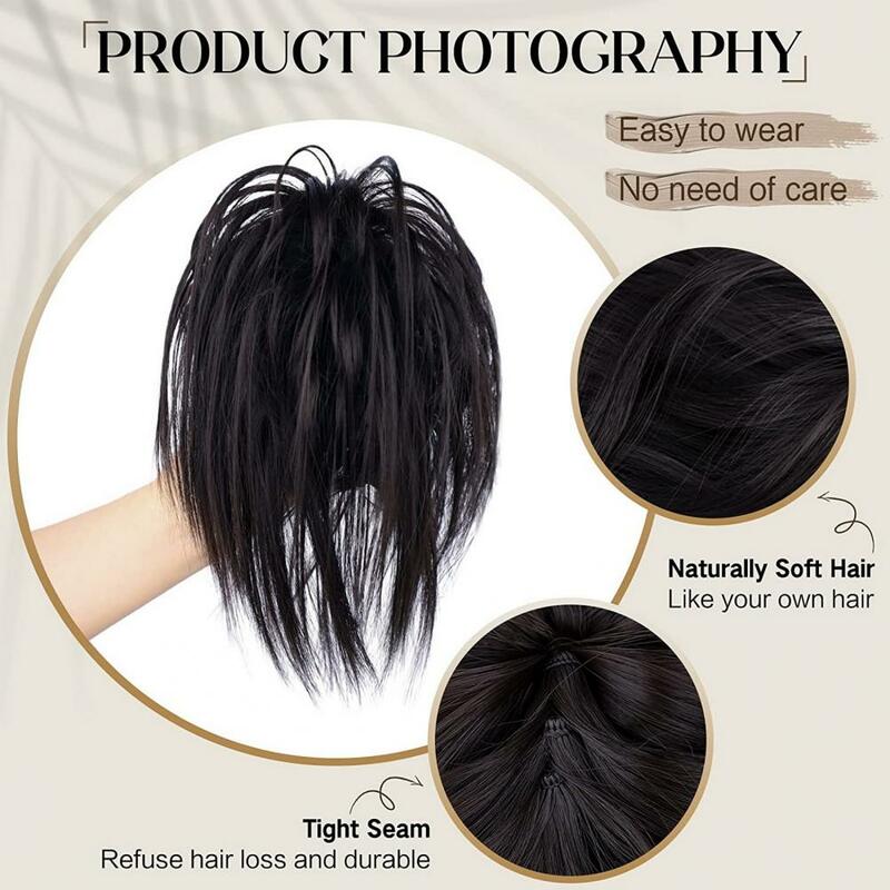 Пушистый парик в пучок, пушистый реалистичный парик из натурального шелковистого высокотемпературного волокна для наращивания волос, для женщин и девочек