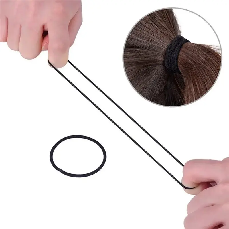 New 50/100Pcs Black Thick Snag Free Endless Hair Elastics Hairbands Ponytail Hair Ties Polyester Good Pon Elasticity Solid Color