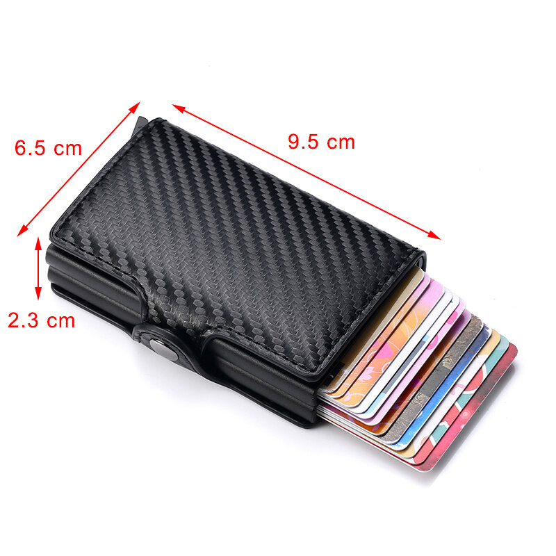 กระเป๋าใส่บัตรเครดิตคาร์บอนไฟเบอร์สำหรับผู้ชายที่ป้องกันการเกิด RFID แบบคู่เคสใส่บัตรกระเป๋าสตางค์ธุรกิจโลหะกระเป๋าสตางค์ขนาดเล็กของขวัญ