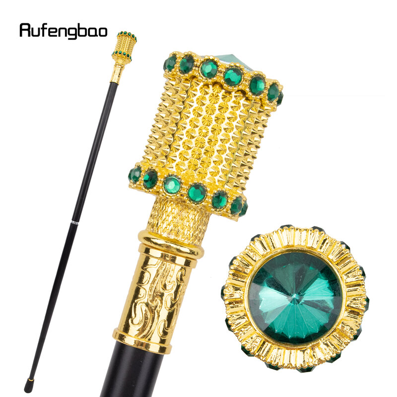 Tongkat berjalan berlian buatan, emas hijau mode dekorasi tongkat berjalan pria elegan Cosplay Knob Crosier 94cm