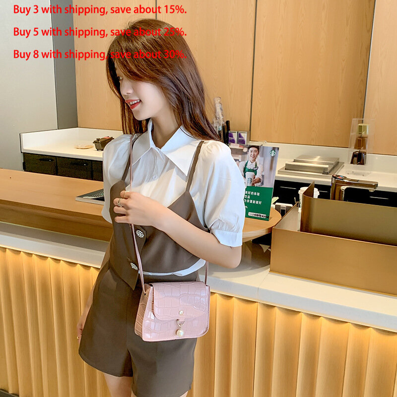 Новинка 2024, сумка для покупок, Повседневная Дамская сумочка в стиле ретро, сумка на плечо с каменным узором, женская кожаная однотонная женская сумка на цепочке