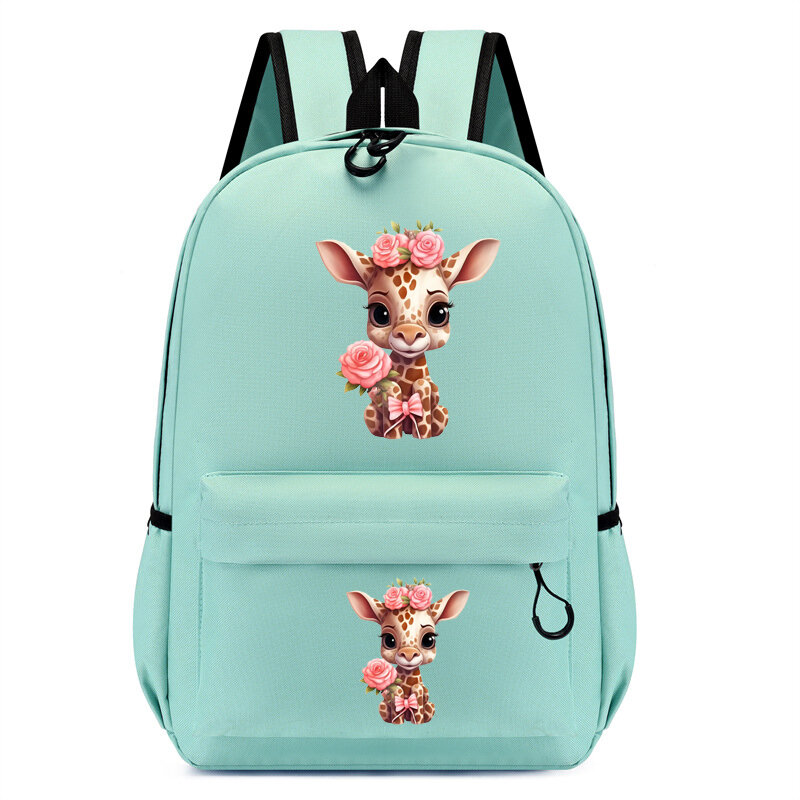 Children Bagpack Pink Giraffe Wearing Flowers Girl Backpack Kindergarten Schoolbag Kids Anime Girl Bookbag Travel School Bags