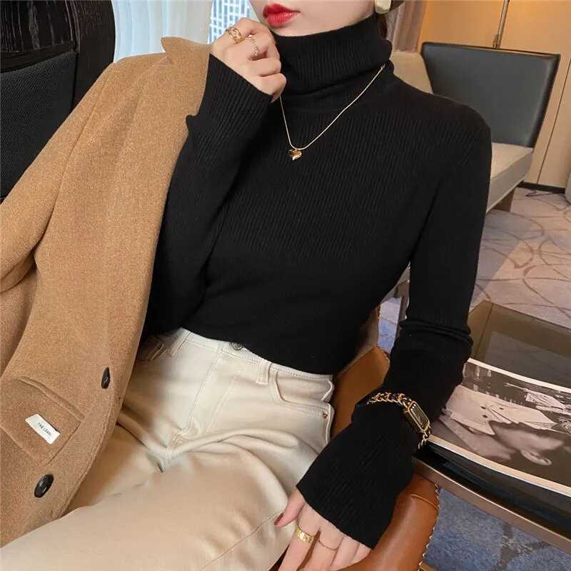 Spring Autumn Turtleneck Pullovers Sweaters Basic Women Long Sleeve Korean Slim Sweaters Casual Jumper Female Knitted Top