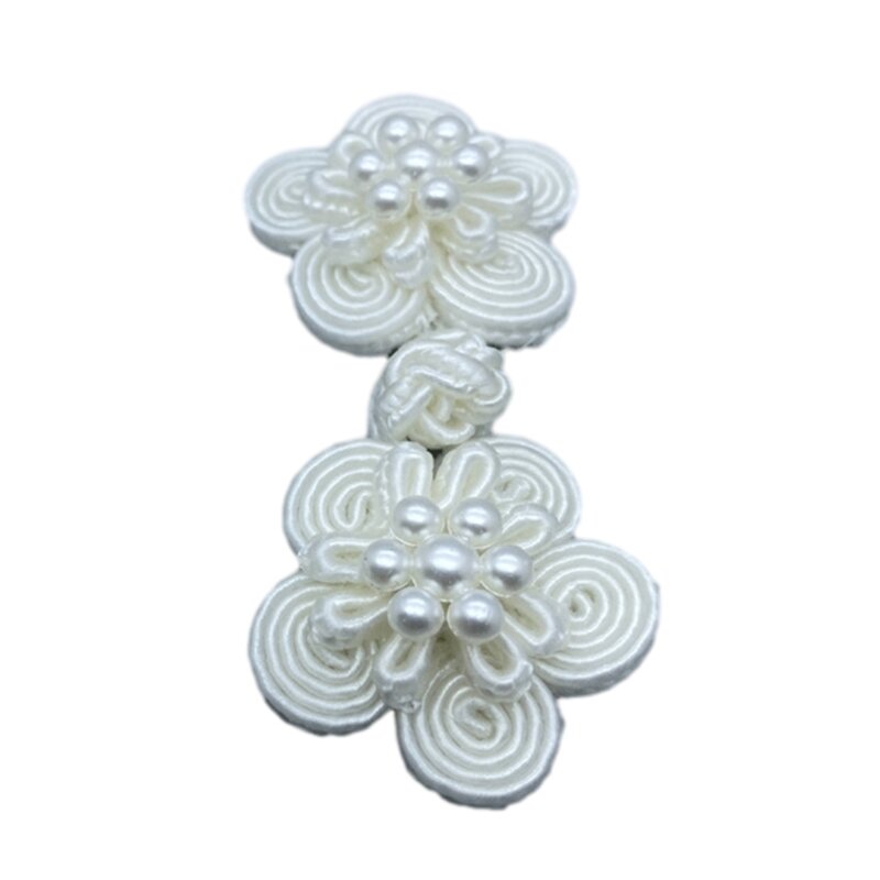 E15E Vintage Flower Pearl Chinese Knot Closure Buttons Traditional Cheongsam Ornament