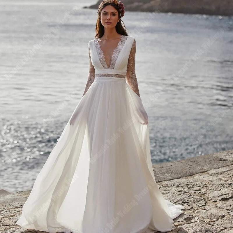 Женское свадебное платье It's yiiya, Белое Атласное Платье трапециевидной формы с глубоким V-образным вырезом и длинными рукавами на лето 2019