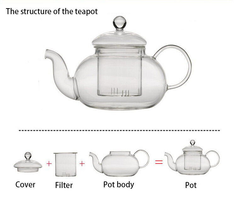 Teiera in vetro resistente al calore di alta qualità, pratica bottiglia di fiori tazza da tè teiera in vetro con infusore foglia di tè caffè alle erbe