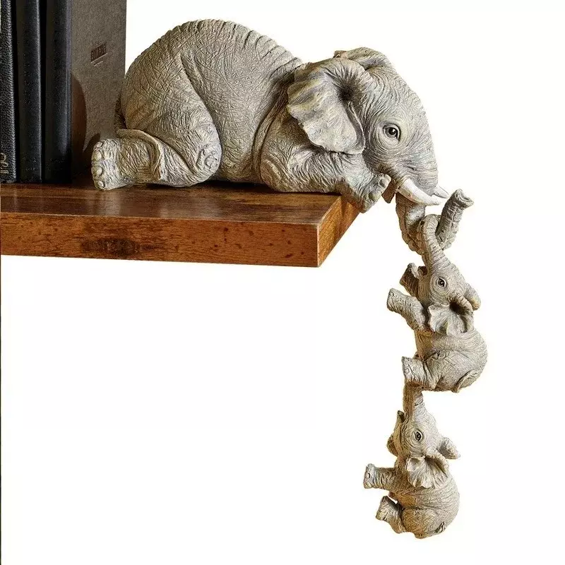 Elefante Segurando Bebê Elefante Resina Artesanato, Figurinhas Bonitos, Decoração Para Casa Presente, 3Pcs por Conjunto