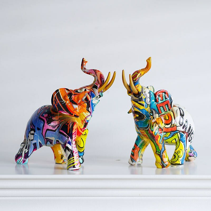 Harz bunt Transfer bedruckte Elefanten figuren moderne Kunst Ornamente Tier Feng Shui Heim Büro Dekor Zubehör