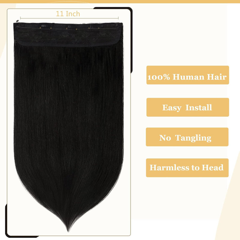 Ekstensi rambut kawat lurus klip garis ikan dalam rambut manusia dengan garis rahasia tak terlihat hitam alami #1 16-26 inci 120g untuk wanita