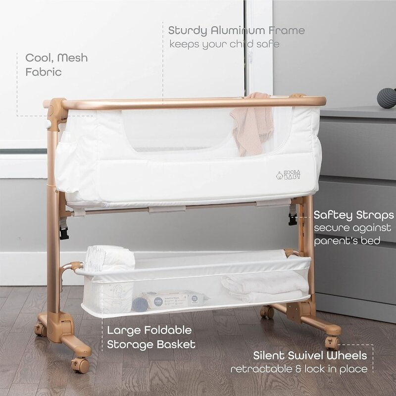 Bassinet, Bedside Sleeper for Baby, Easy Folding Portable Crib with Storage Basket for Newborn, Bedside Bassinet,