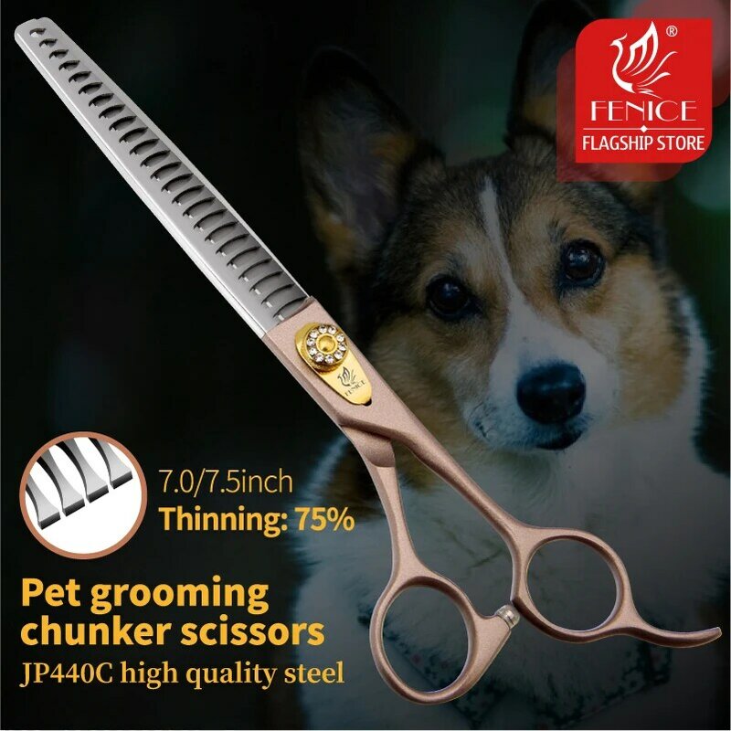 Fenice 7.0/7.5 cal pies nożyczki kosmetyczne profesjonalne degażówki nożyczki Pet przedmioty Chunker nożyczki pies zaopatrzenie dla zwierząt domowych akcesoria