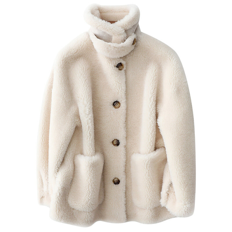 Ayunsue coreano casaco de pele de lã casaco de pele real roupas femininas casaco casual primavera outono manga longa quente solto topos zm1067