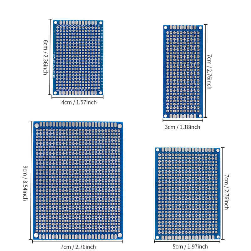 Universal Double-Sided Blue PCB Board Kit - 40pcs 3x7, 4x6, 5x7, 7x9cm Breadboard PCBs in Multiple Sizes Set DIY Electronics