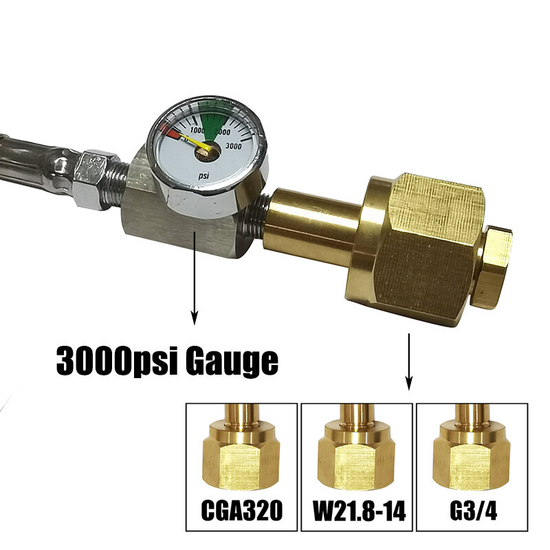 Accessori per acqua gassata cilindro adattatore per stazione di ricarica CO2 con adattatore On/Off per tubo flessibile e W21.8-14(DIN 477) o G3/4 o CGA320