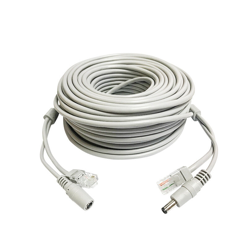 Cabo Ethernet rj45 + conector de alimentação dc, cabo lan de rede cat5 para câmeras ip, sistema nvr, 5m/10m/15m/20m/30m
